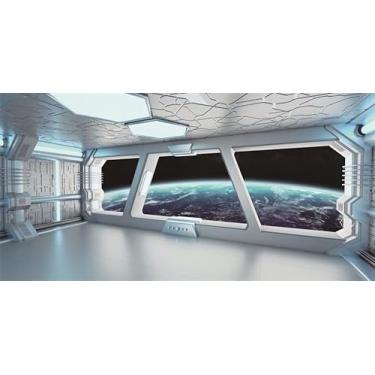 Imagem de Yeele Interior de nave espacial de 6 x 3 m com vista de janela no planeta, futurista, ficção científica, nave espacial, universo, exploração, fotografia, fundo, galáxia, estação espacial sideral,