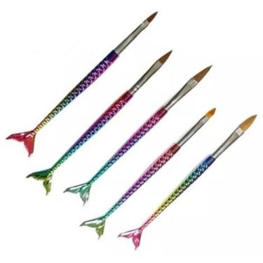 Imagem de Kit 5 Pincel Sereia P/ Nailart Decoracao Unhas Gel Fibra Porcelana - N