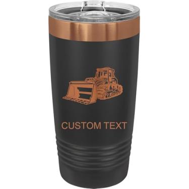 Imagem de Bulldozer, copo de aço inoxidável personalizado gravado a laser 590 ml café de viagem preto/ouro rosa banhado a íon parede dupla carro viagem caminhão anel caneca personalizável, tampa deslizante