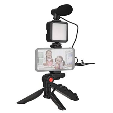 Imagem de Luz de Vídeo LED, Microfone Cardióide, Mini tripé Com Brilho Ajustável, para Gravação de Vídeo Vlog Com Transmissão Ao Vivo, Selfie Em Conferência
