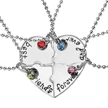Imagem de Colares Best Friends Forever and Ever para 4 meninas com coração combinando para irmãs amigas, presentes de aniversário para mulheres, adolescentes, 4 peças, Small, Zinco, Sem Pedra Preciosa