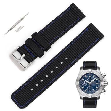 Imagem de Generic Pulseiras de nylon de lona de liberação rápida para relógios Breitling, pulseira de relógio de nylon de substituição para relógios Breitling - várias cores (24 mm, preto - azul)
