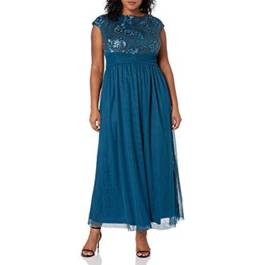 Imagem de Le Bos Vestido longo feminino com corpete de lantejoulas com saia de tule, Azul-petróleo, 50