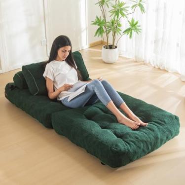 Imagem de MAXYOYO Sofá-cama dobrável, cadeira conversível com travesseiro, sofá dobrável portátil, tecido boucle, colchão dobrável confortável com suporte traseiro para sala de estar e apartamento