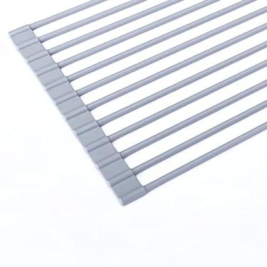 Imagem de Prateleira para Pratos sobre a Pia, Design Dobrável, à Prova de Ferrugem, Antiderrapante, Metal Forte, Amplamente Enrolado, Rack de Secagem de Pratos, Silicone e Redondo de