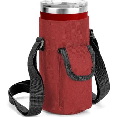 Imagem de Linkidea Bolsa de suporte de copo compatível com copo YETI Rambler de 590 ml, besta de aço verde, copo RTIC, caneca de café com isolamento de pano Oxford, bolsa de garrafa com bolso, vermelha