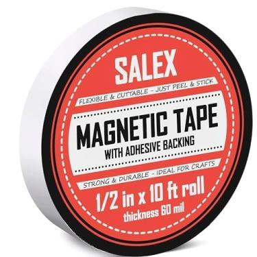 Imagem de Fita magnética com suporte adesivo de 1,27 cm de largura x 3 metros de comprimento - Rolo de fita magnética grossa de 60 mm 1,3 cm x 3 m para fazer tiras adesivas, quadrados, pontos, folhas flexíveis