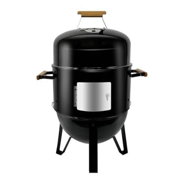 Imagem de Joyagrill Termômetro embutido com 17 churrasqueiras, saída de ar e portas de acesso, grelha dupla de carvão com 3 alças de bambu e 4 ganchos, ideal para festas, quintal, churrasco