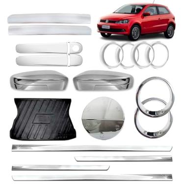 Imagem de Kit Aplique Cromado + Tapete protetor bandeja de porta mala - Aplique Friso 2P - Par Aplique farol de milha - Aplique Saída de Ar Interno/Gol G5 2008/2013 2013 compatível com modelo de 2 Portas