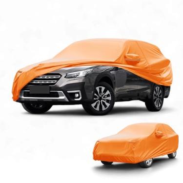 Imagem de Partuto Capa de carro à prova d'água para todos os climas, automotiva, externa, anti-UV, proteção contra chuva e sol, cobertura externa completa para Subaru Outback 210D-PU laranja com tiras