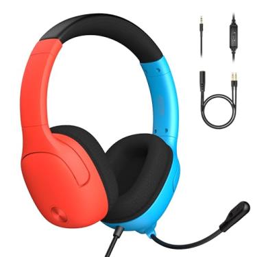 Imagem de Fone de ouvido para jogos para Nintendo Switch/Lite/OLED, fones de ouvido para jogos com microfone para Nintendo Switch Fortnite/Esportes (vermelho/azul)