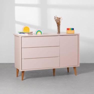 Imagem de Cômoda Theo 1 Porta com Pés Retro Mel - Rosa - Abra Casa