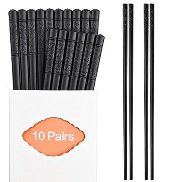 Imagem de Conjunto de 10 pares de pauzinhos de fibra de vidro da Oneher, reutilizável, chinês, japonês, coreano, pode ser lavado na lava-louças, antiderrapante, para sushi, macarrão, comida, panela quente e cozinhar, 27 cm, preto clássico