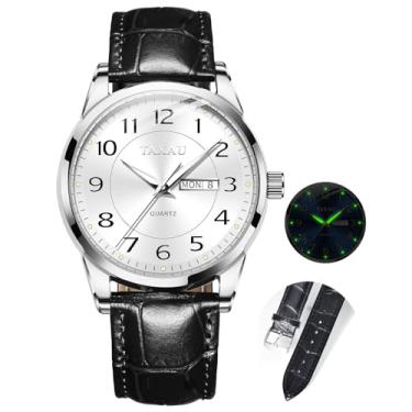 Imagem de Taxau Relógio masculino de couro, relógios de luxo para homens, à prova d'água, relógios de pulso masculinos, analógicos, casuais, clássicos, de aço inoxidável, para homens, mostrador grande,