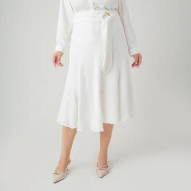 Imagem de Saia susie midi evasê crepe heavy flow feminino - Susie Modas, Branco,