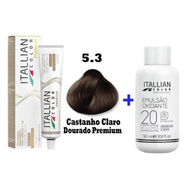 Imagem de Kit Coloração Itallian Premium 60g Castanho Claro Dourado 5.3 + Emulsã