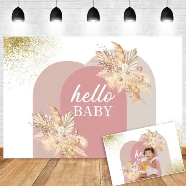 Imagem de OERJU Pano de fundo Boho para chá de bebê, blush, grama dos pampas, floral, olá, chá de bebê, cenário fotográfico, arco arco-íris, boêmio, meninas, chá de bebê, decoração de festa de recém-nascidos,