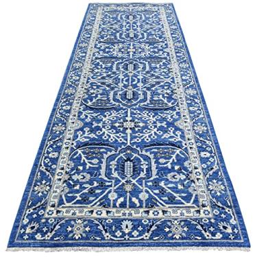 Imagem de Shahbanu Rugs Tapete oriental azul cobalto fino peshawar de lã pura atado à mão (1,75 m x 29 cm)