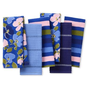 Imagem de Kate Spade New York Conjunto de 6 toalhas de cozinha Painterly Bouquet & Bold Painterly Stripe Conjunto com 6 unidades, absorvente 100% algodão, azul/verde/rosa, 43 x 71 cm