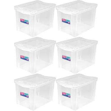 Imagem de 6 Caixas Organizadoras Plásticas Média Alta 30L Ordene Transparentes Radical Color