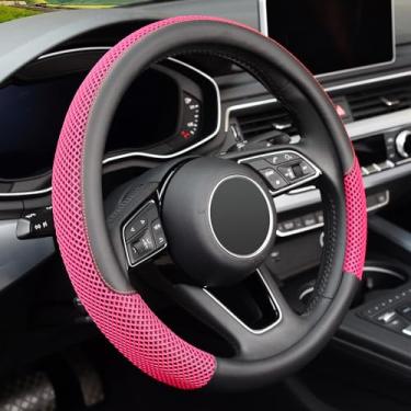 Imagem de KAFEEK Capa de volante, universal 38 cm, viscose de couro de microfibra, respirável, antiderrapante, quente no inverno e fresco no verão, preto e vermelho