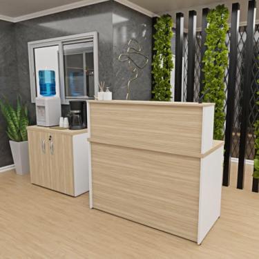 Imagem de Conjunto Balcão Atendimento Armário Baixo Recepção Netmobil (Dubai/Branco)