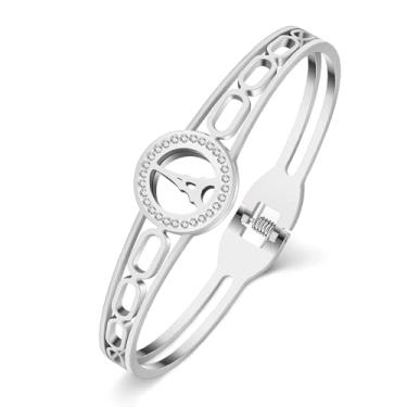 Imagem de SHIGIE Pulseiras icônicas da Torre Eiffel de aço inoxidável banhado a ouro 18 quilates com strass banhado a prata joia para mulheres, berloques presentes, Medium, Aço inoxidável, Cristal