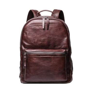 Imagem de Mochila de viagem de negócios ao ar livre de couro para homens de grande capacidade multifuncional moda masculina mochila(Brown)