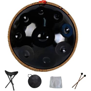 Imagem de Handpan Drum Hand Pan 9 10 12 14 Notes Instrumento de percussão profissional Handpan de aço com bolsa de viagem Decoração de corda e marretas para meditação Yoga Zen, preto, 9Notes