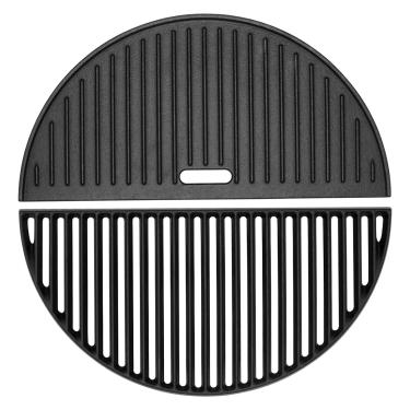 Imagem de Grelhas de cozinha de ferro fundido meia lua de 45,7 cm para Kamado Joe KJ-23RHC Classic II KJ23NRHCI Classic III KJ23RH Classic I Chapa reversível para substituição independente clássica grande ovo