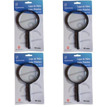 Imagem de 4 Lupas Manual 90mm Aumento Grande 5x Lente Leitura Estetica