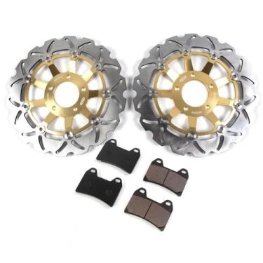 Imagem de Kit de discos e pastilhas de freio dianteiro flutuante compatível com Suzuki GSX400 IMPULSE (JAPÃO) 1999, GSX 400 INAZUMA 2000, acessórios de substituição de motocicleta dourado