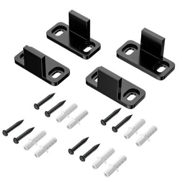Imagem de SANKEYTEW Guia de piso de porta de celeiro com 4 peças de acessórios deslizantes de plástico simples montado na parede para portas, incluindo bypass e bolso com parafusos (preto)