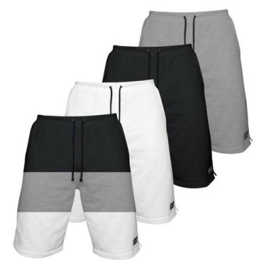 Imagem de Kit 4 Bermudas Moletom Masculina com 3 Bolsos Fenda Lateral Short Bási