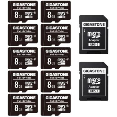 Imagem de Gigastone Pack de 10 cartões micro SD de 8 GB, vídeo Full HD, compatível com câmara de vigilância, câmara de ação desportiva, câmara desportiva para drones, 80 MB/s Micro SDHC UHS-I U1 C10 Classe 10