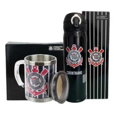 Imagem de Kit Presente Corinthians Garrafa Térmica e Caneca Térmica