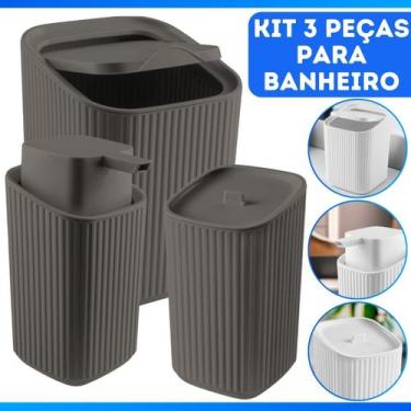 Imagem de Kit Banheiro Luxo Conjunto Completo 3pçs Com Lixeira Porta Algodão E D