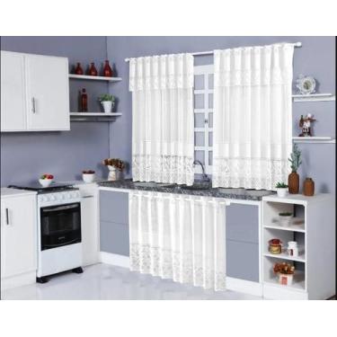 Imagem de Kit Cortina de Cozinha em Renda Janela com Bando e Cortina para Pia Es