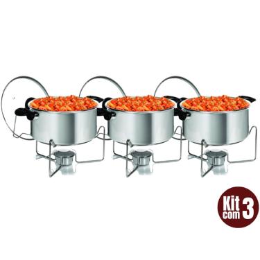 Imagem de Kit Com 3 Rechaud Fogareiro Panela de Alumínio Redonda p/ Buffet Festas Mantem Comida Aquecida 5 Lts