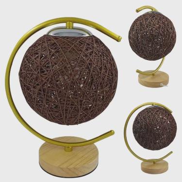 Imagem de Luminaria Abajur Mesa Cupula Meia Lua Bola Barbante Madeira Decoraçao Enfeite Rustica Quarto Sala Casa Escritorio Trabalho Casa