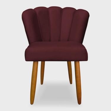 Imagem de Cadeira de Jantar Pétala Estofada Pés Palito Veludo Bordô - Montanaris Decor
