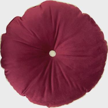 Imagem de Almofada Redonda com Botão e Cordonê Bordô 40cm Vermelho