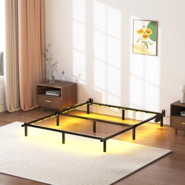 Imagem de Estrutura de cama com estação de carregamento, moldura de cama completa com luzes LED, base de cama resistente com suporte de 9 pernas de 19 cm de altura para box spring e colchão, fácil montagem
