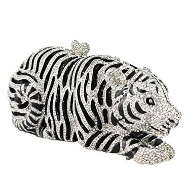 Imagem de Boutique De FGG Bolsa clutch feminina de strass tigre formal para noite bolsa de mão brilhante para casamento nupcial cristal bolsa clutch mini, Prata pequena, Mini