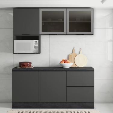 Imagem de Cozinha Modulada Completa 5 Peças 5 Portas 3 Gavetas com Portas Vidro Fumê Etna