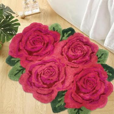 Imagem de USTIDE Tapete de área rosa, macio e felpudo, tapete feito à mão, tapetes modernos, tapetes laváveis para sala de estar/lavanderia/corredor/banheiro pilha alta