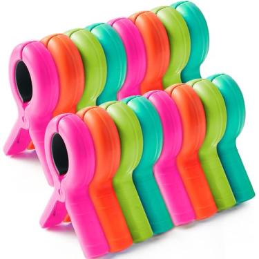 Imagem de Clipes de toalha de praia para cadeiras de praia, 16 peças, suporte de toalha para cadeira de praia, cadeira de piscina em Cruise Essentials, alfinetes de roupas resistentes de tamanho jumbo, clipes
