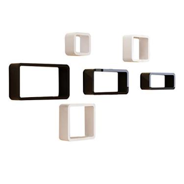Imagem de Prateleiras flutuantes para pendurar na parede, preto/branco, conjunto de 6 como estante de cubo, suporte de armazenamento, unidade de exibição, design moderno de decoração, MDF