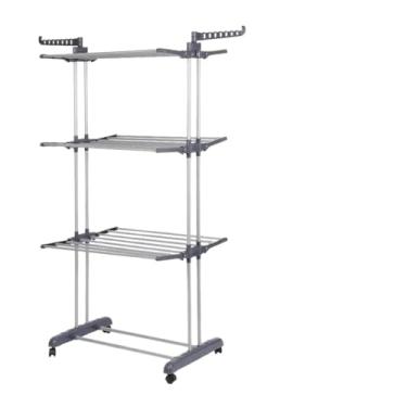 Imagem de Varal De Chão De Roupas 3 Andares Dobrável Grande 4 Rodas(Cinza)