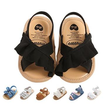 Imagem de Slivery Color Sandálias De Verão Para Bebês Meninas, Sapatos Antiderrapantes, Sandálias Rasteiras Romanas Brancas, 0-6 Meses, 11 Cm, Cadarço Cruzado Preto
